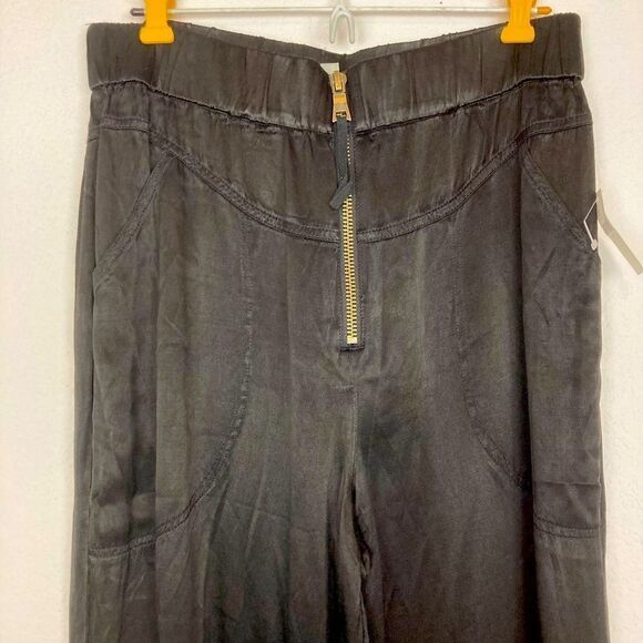 NWT Anthropologie Marrakech black satin front zip flowing pants runs big - Picture 3 of 11